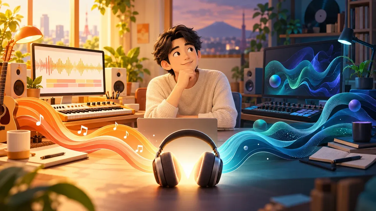 SunoとUdioの音楽生成AIを比較するイラスト