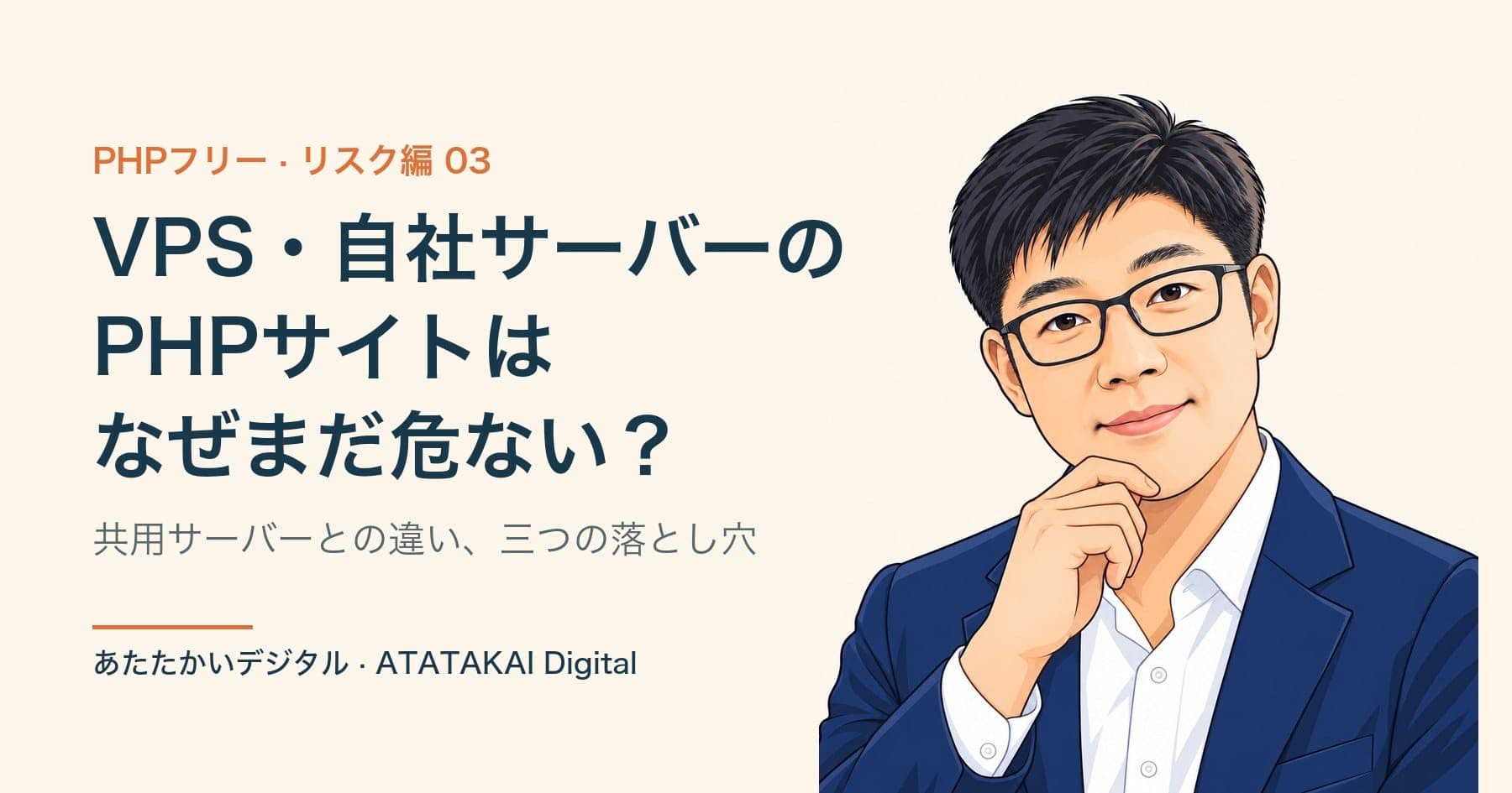 VPSと共用レンタルサーバーの違いを説明するあたたかいデジタル代表ヤン・ジンソクのイラスト